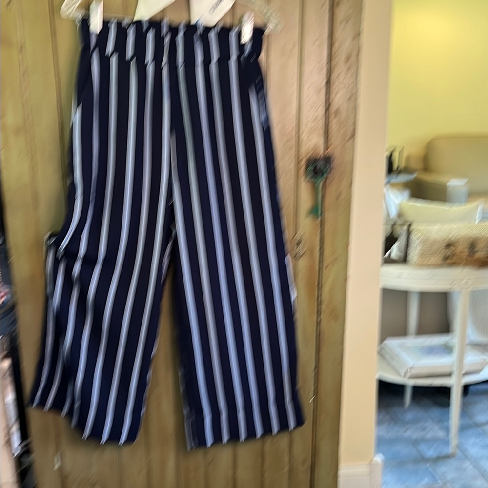 H&M Navy and White Striped Wide Leg Pants cropped 6